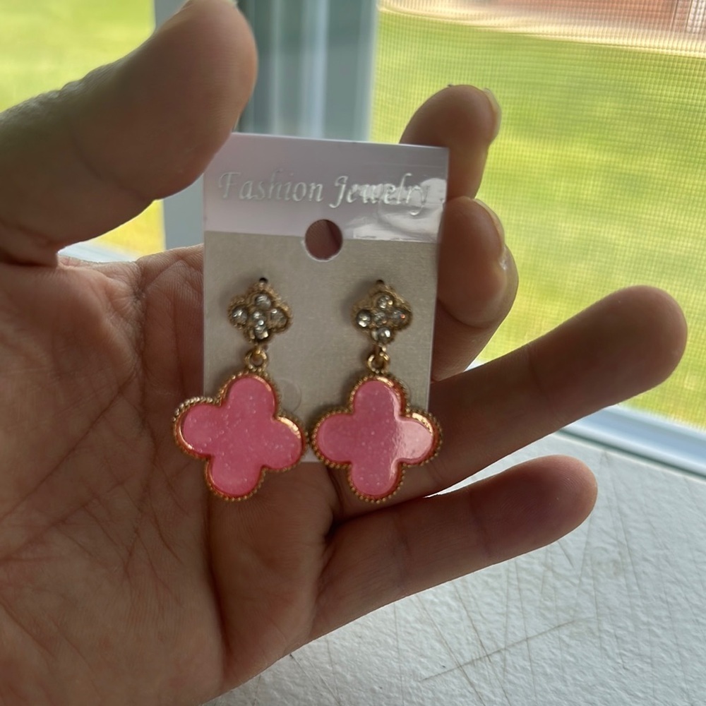 Pink and Gold Dangle Earrings